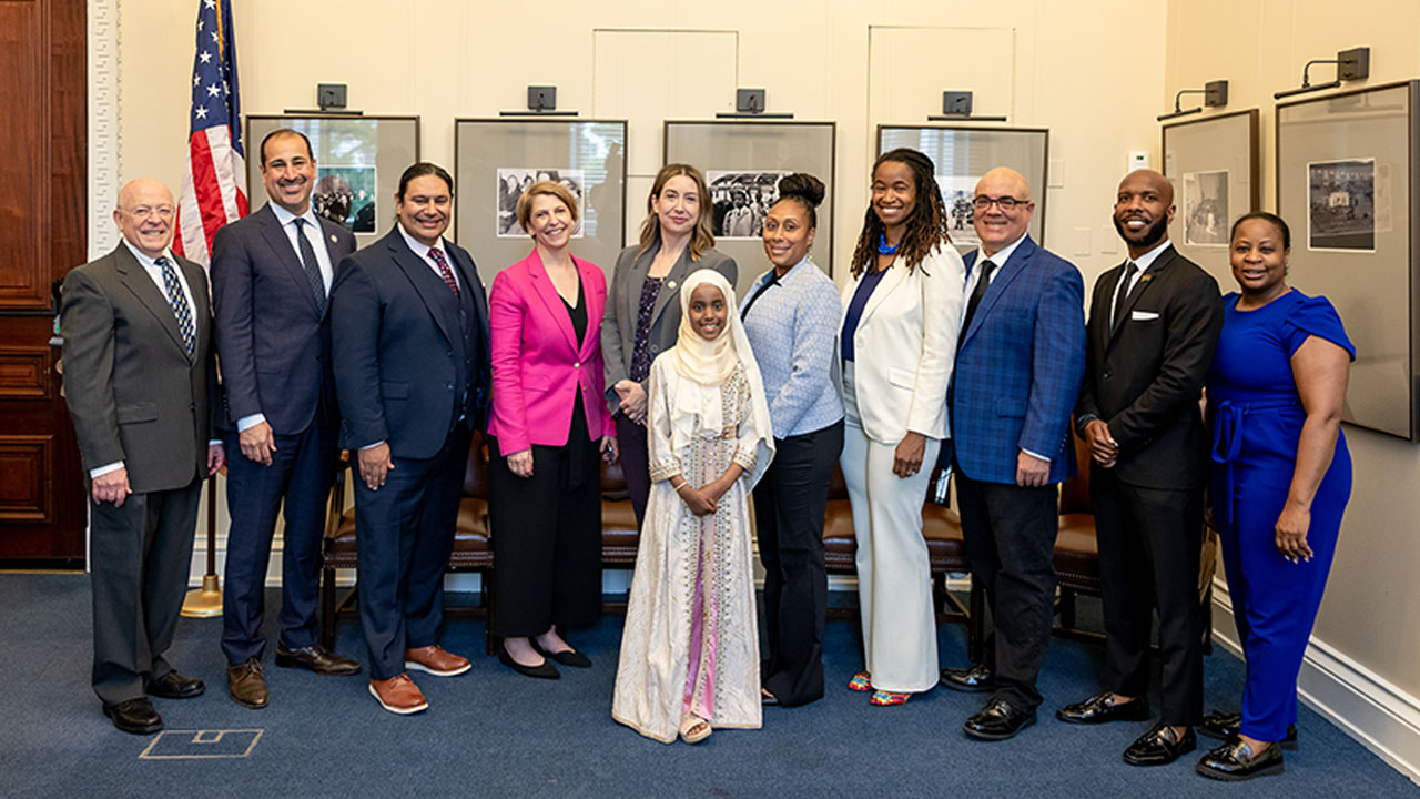 (Left to Right) Shelley Berman, CAST Board Chair, Roberto Rodriquez, USED, OPEP; Eleazar Vasquez, CAST Board of Director Member and Director of the Toni Jennings Exceptional Education Institute & Professor, UCF; Lindsay Jones, CEO, CAST; Glenna Wright Gallo, USED Assistant Secretary; Nakita Packer, Teacher, Bridges Public Charter School; Meagan Alderton, Director of Education Innovation and Improvement, The DC Special Education Cooperative; Luis F. Pérez, Disability & Digital Inclusion Lead, CAST; Brandon Woodland, Teacher, Bridges Public Charter School; Kisha Barton, Senior Director of Communications, CAST; Sidra Hassen, 4th-grade student at Bridges Public Charter School.Photo credit: Jessica Latos Photography