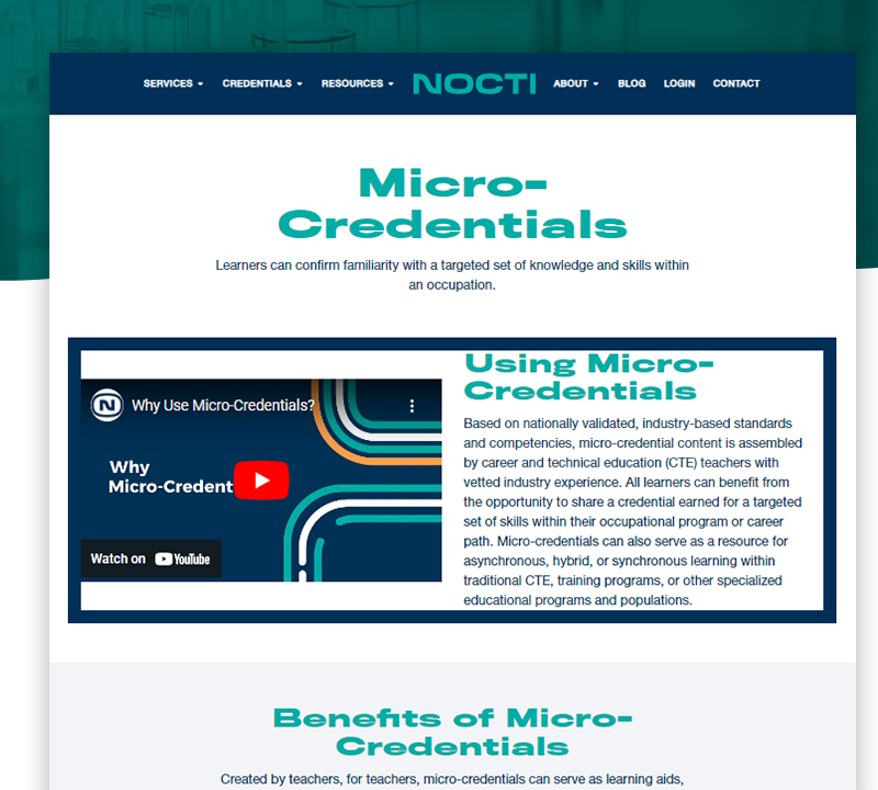 Screenshot of the Micro-Credentials page on the NOCTI website