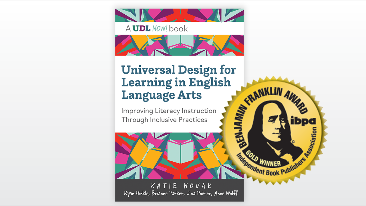 Universal Design for Learning in English Language Arts book cover with 2024 IBPA Gold Medal award emblem