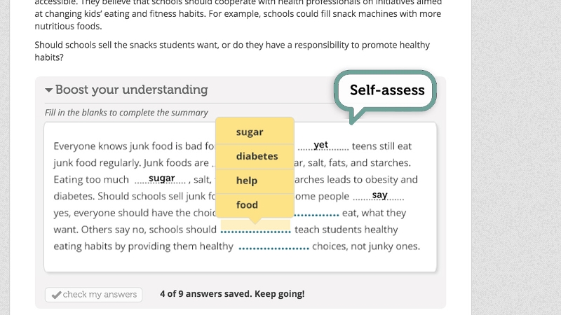 Screenshot of an embedded comprehension check in a digital reading environment.