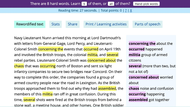 Screen capture of text with highlighted words and alternate phrasing