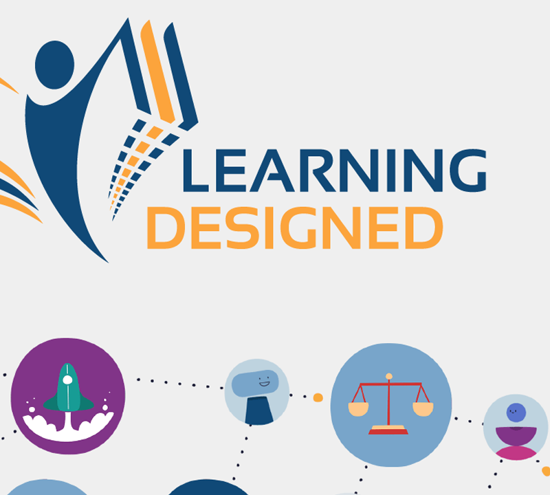 Learning Designed logo with learning icons connected with dotted lines