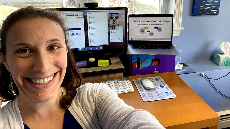 Photo of Ari Fleisher showing off her workspace at home