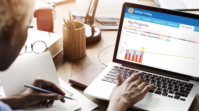 Teacher viewing Writer's Key progress monitoring screen.