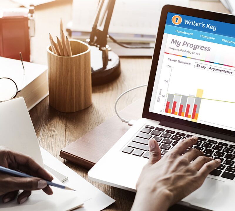 Teacher viewing Writer's Key progress monitoring screen.