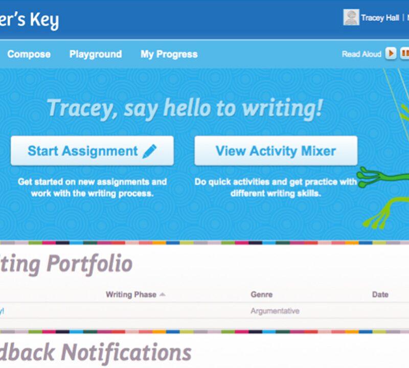 Screen shot of Writer's Key online tool for teaching composition writing