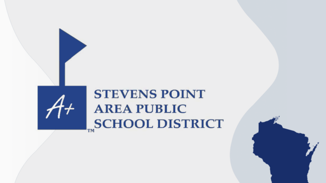 Stevens Point Area Public School District logo and a map of Wisconsin, Fond Du Lac School District logo and a map of Wisconsin, School District of Sheboygan Falls: Expect the Exceptional logo and a map of Wisconsin, Illustration of a state house