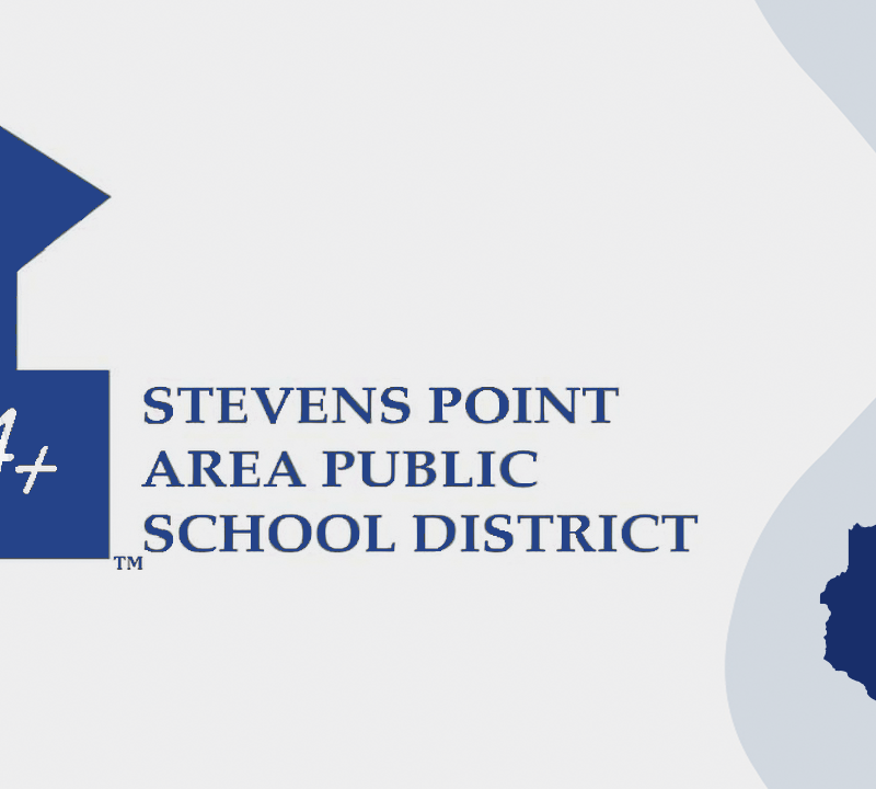 Stevens Point Area Public School District logo and a map of Wisconsin, Fond Du Lac School District logo and a map of Wisconsin, School District of Sheboygan Falls: Expect the Exceptional logo and a map of Wisconsin, Illustration of a state house